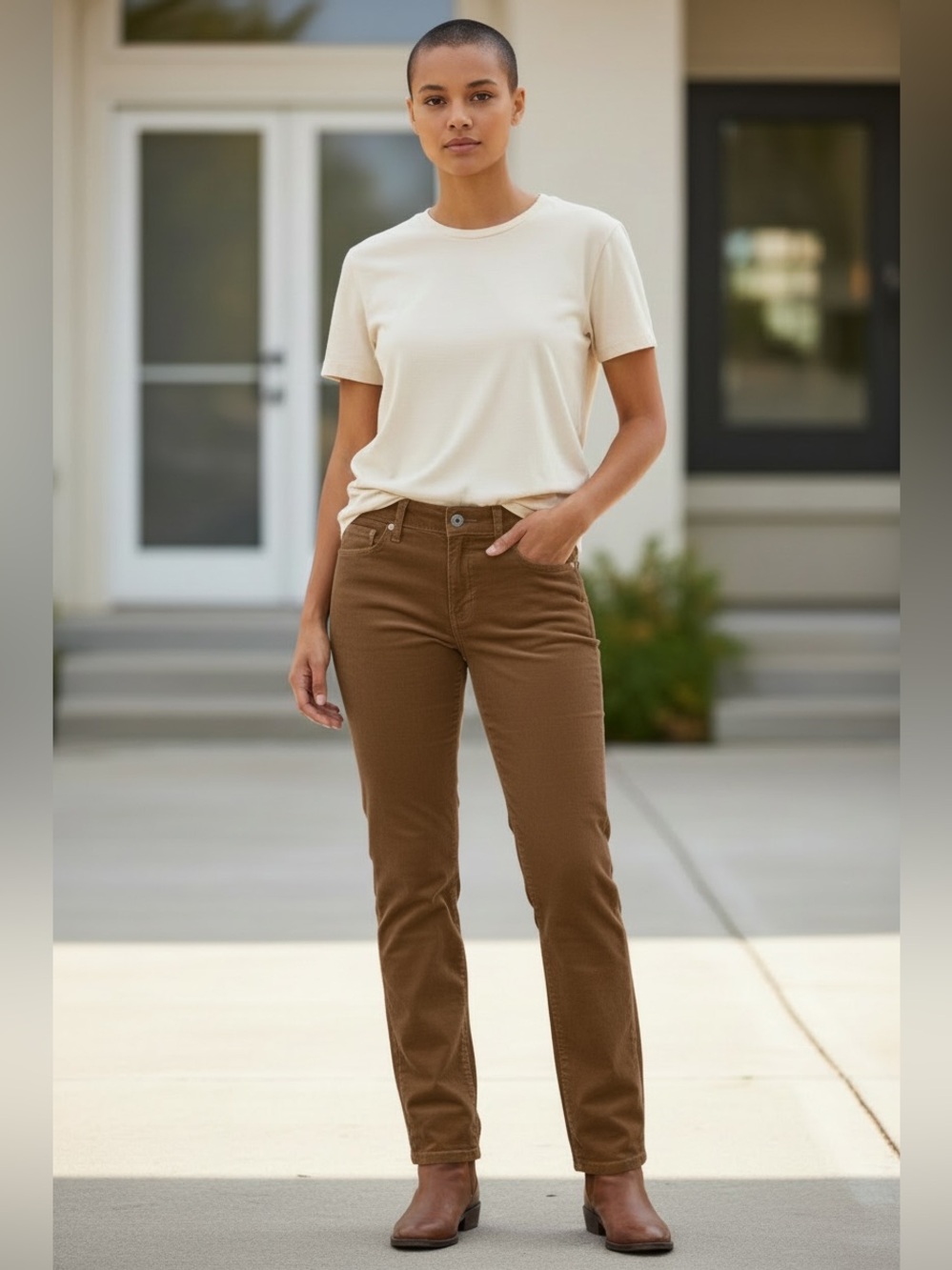 90s CHAPS MILK CHOCOLATE TAN COTTON WESTERN CORDUROY STRAIGHT LEG JEANS SZ 14